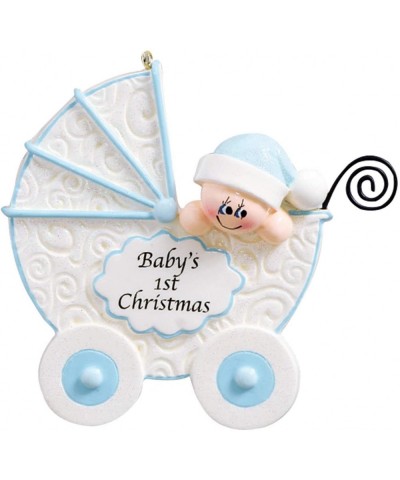 Personalized Baby Buggy Christmas Tree Ornament 2020 - Cute Boy Sleep Vintage Stroller Baby's Carriage Glitter New Mom Shower...