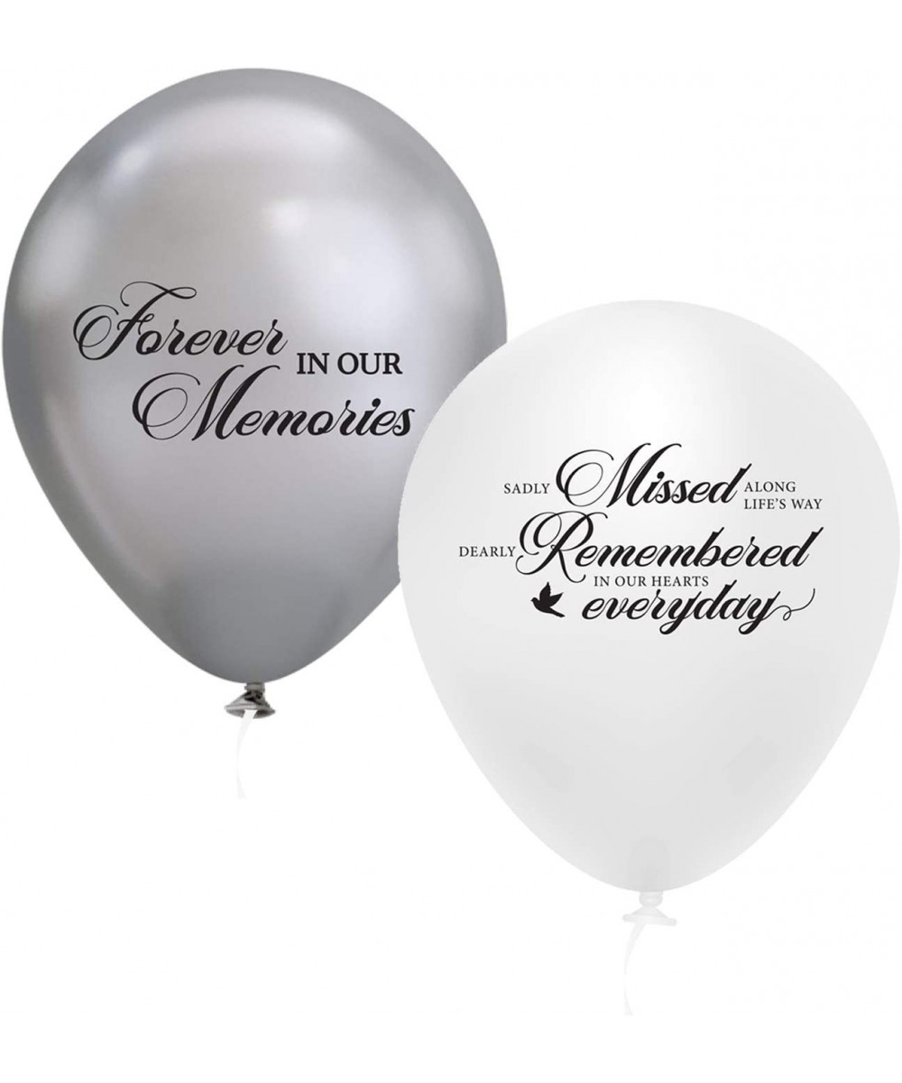 40 PCS Funeral Remembrance Balloons Combo Pack (12 in) in White & Silver. 2 Different Quotes with Ribbons. Biodegradable Late...