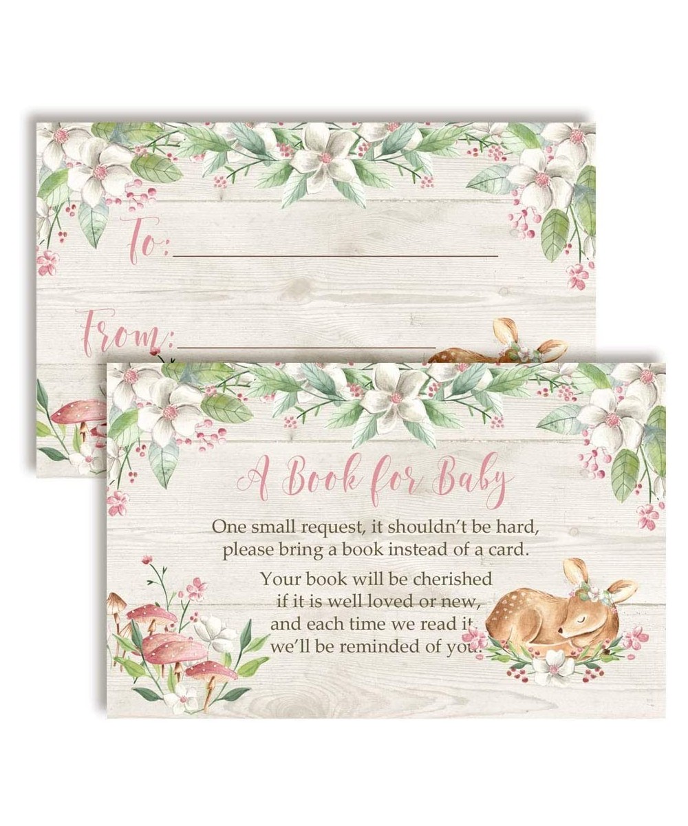 Little Deer Forest Themed "Bring A Book" Cards for Girl Baby Showers- 20 2.5 by 4 Inch Double Sided Insert Cards by AmandaCre...