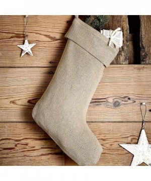 Christmas Holiday Decor - Burlap Natural Tan Stocking- 11" x 15 - C6119M48RF7 $6.45 Stockings & Holders