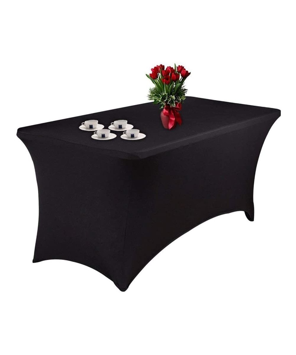 Spandex Table Covers 6ft Black Fitted Wedding Stretch Tablecloth for Hotel Party Weeding Folding Tables (Black- 1) - Black - ...