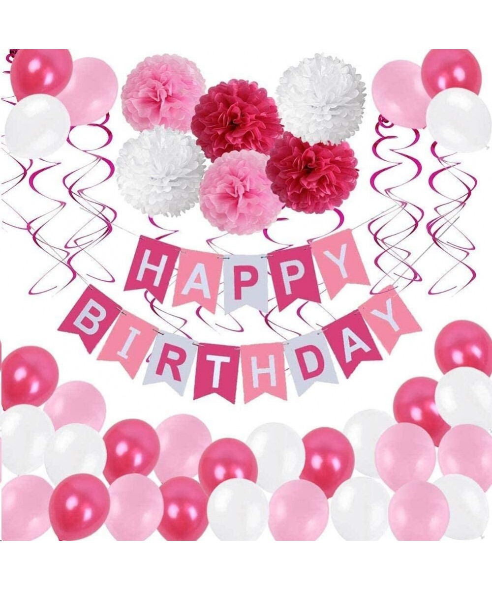 Birthday Decorations- Birthday Party Supplies for girl and women include 62Pcs Banner Rose and Pink Balloons for 7th 10th 13t...