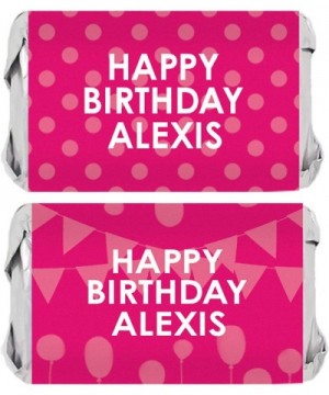 Personalized Happy Birthday Party Mini Candy Bar Wrappers with Name - 45 Stickers (Fuschia) - Fuschia - CU198TYE2T3 $10.62 Fa...