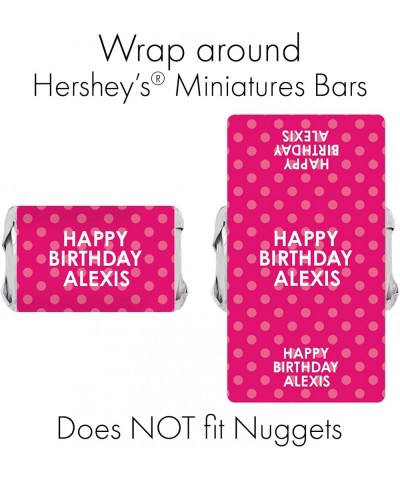 Personalized Happy Birthday Party Mini Candy Bar Wrappers with Name - 45 Stickers (Fuschia) - Fuschia - CU198TYE2T3 $10.62 Fa...
