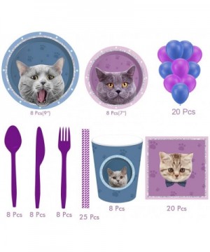 Pet Cat Party Supplies- Pet Cat Party Cutlery Set Includes Cute Cat Paper Plates- Dessert Plates- Balloons- Cups- Napkins- St...