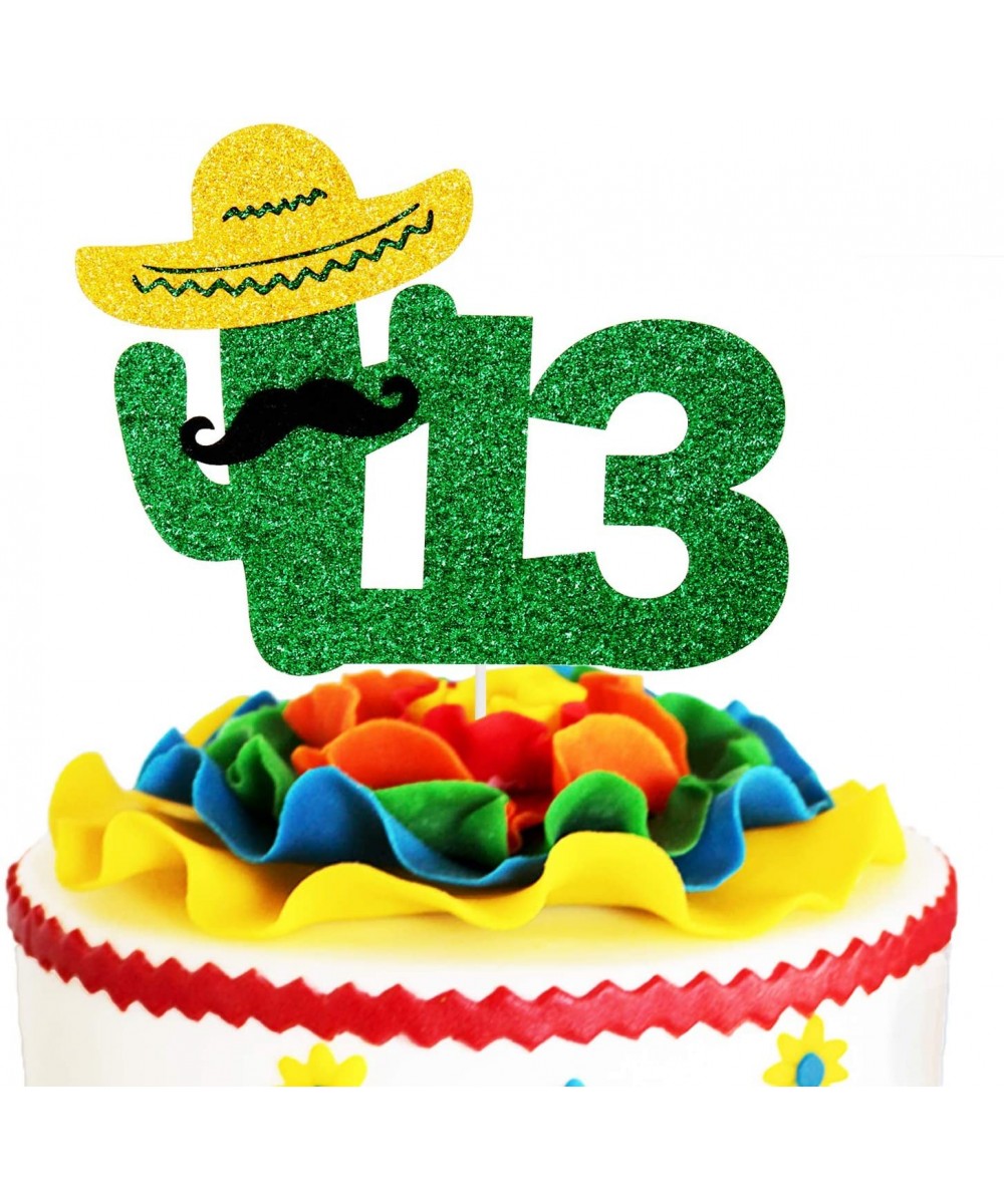 Fiesta 13th Birthday Cake Topper - Mexican Summer Fiesta Kids Birthday Party Décor - Cheers to Fabulous 13 - Green Glitter So...