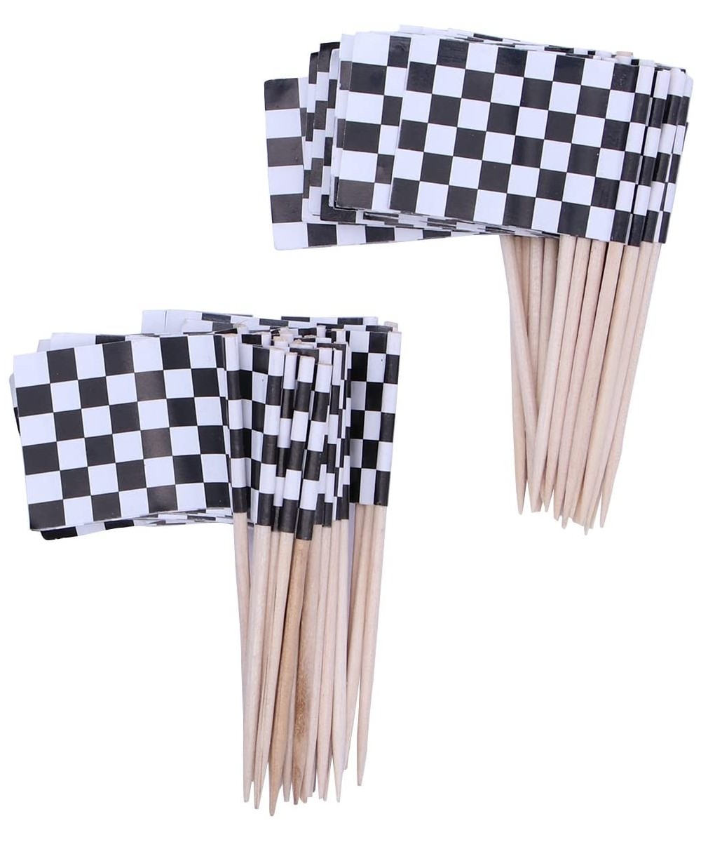 100 Pack Checkered Racing Flag Picks Food Fruit Toothpicks Cupcake Toppers Party Decorations Cocktail Sticks for Themed Party...