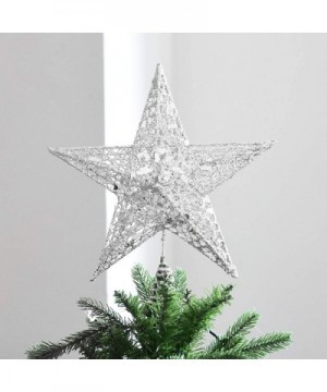 Metal Glittered Christmas Tree Topper Sparkling Gold Shatter Resistant Plastic Wire Star Topper for Christmas Tree Decor (Sil...