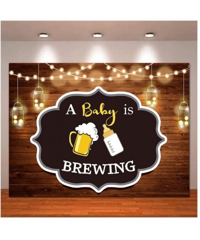 A Baby is Brewing Themed Photography Backdrop for Baby Shower Party Banner Decorations Vinyl Beer Bottle Rustic Wood Glitter ...