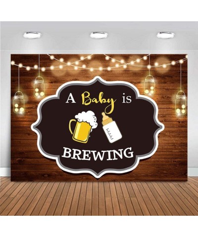 A Baby is Brewing Themed Photography Backdrop for Baby Shower Party Banner Decorations Vinyl Beer Bottle Rustic Wood Glitter ...