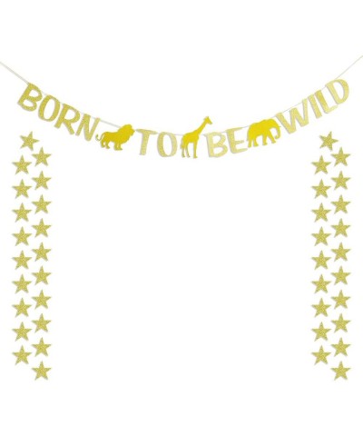 Born to Be Wild Glitter Gold Banner 50pcs Star Garlands Baby 1st Safari Birthday Baby Shower Wild One Party Backdrop Decorati...