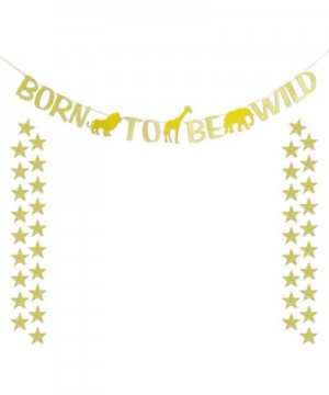 Born to Be Wild Glitter Gold Banner 50pcs Star Garlands Baby 1st Safari Birthday Baby Shower Wild One Party Backdrop Decorati...