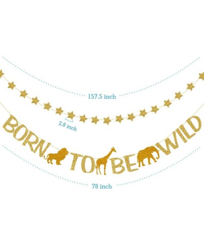 Born to Be Wild Glitter Gold Banner 50pcs Star Garlands Baby 1st Safari Birthday Baby Shower Wild One Party Backdrop Decorati...