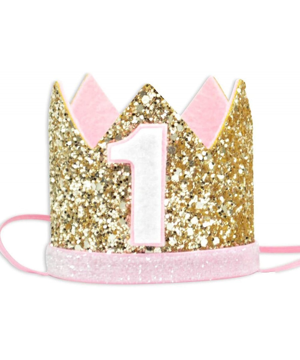 Birthday Hat- First Birthday Party hat- Birthday Crown Headbands Princess 1st Birthday Party Supplies- Golden Pink - Golden P...