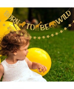 Born to Be Wild Glitter Gold Banner 50pcs Star Garlands Baby 1st Safari Birthday Baby Shower Wild One Party Backdrop Decorati...