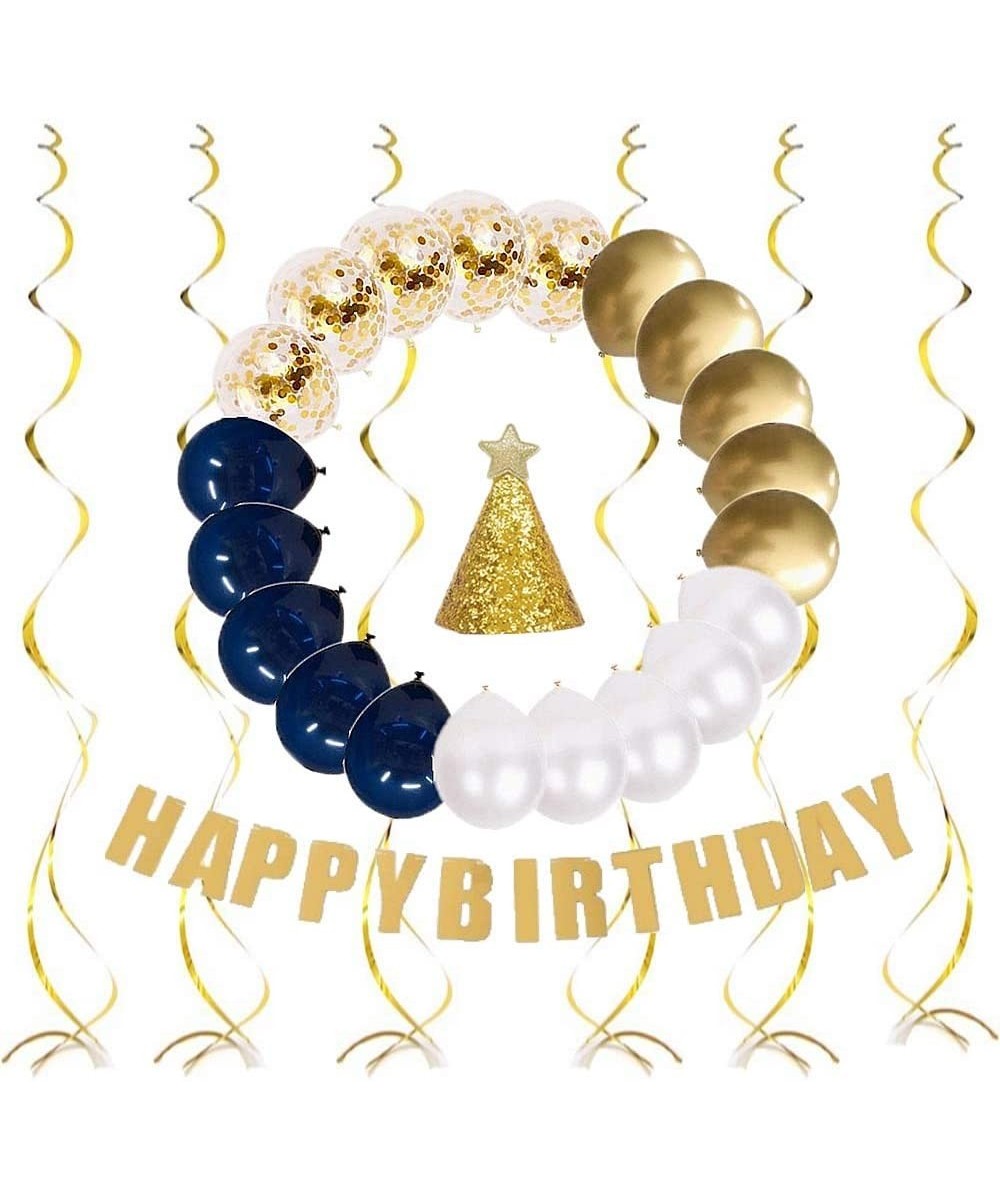 XDS Birthday Decorations blue gold for boys girls men women-Happy Birthday Banner-Birthday Balloons- Hanging Swirls-Birthday ...