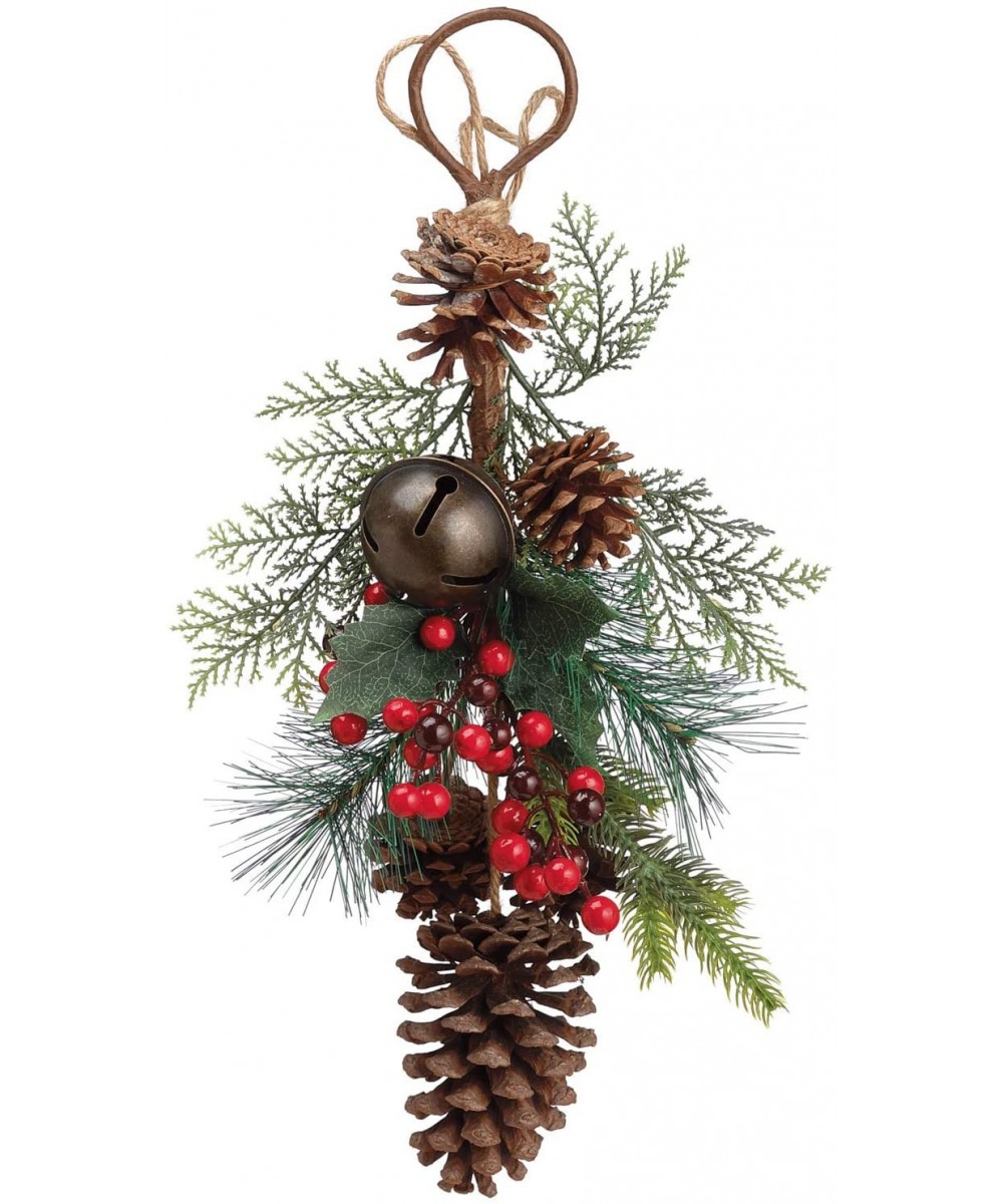 16 Inch Christmas Holiday Pine Door Hanger with Bell and Pine Cones - C218XOLQSZU $13.76 Swags