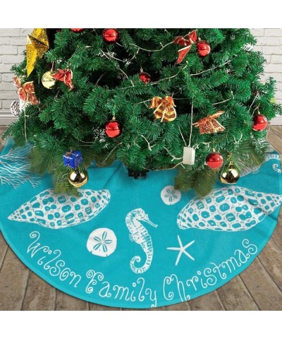 Tropical Blue Sea Life Printed Christmas Tree Skirt 30/36/48 Inch Luxury Faux Fur Festive Holiday Decoration Christmas Orname...