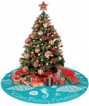 Tropical Blue Sea Life Printed Christmas Tree Skirt 30/36/48 Inch Luxury Faux Fur Festive Holiday Decoration Christmas Orname...