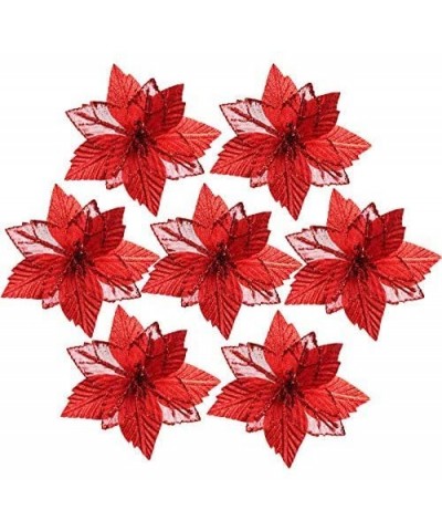 1 Pieces Glitter Poinsettia Christmas Tree Ornaments 6.7-inch Artificial Christmas Flowers for Christmas Tree Wreaths Decorat...