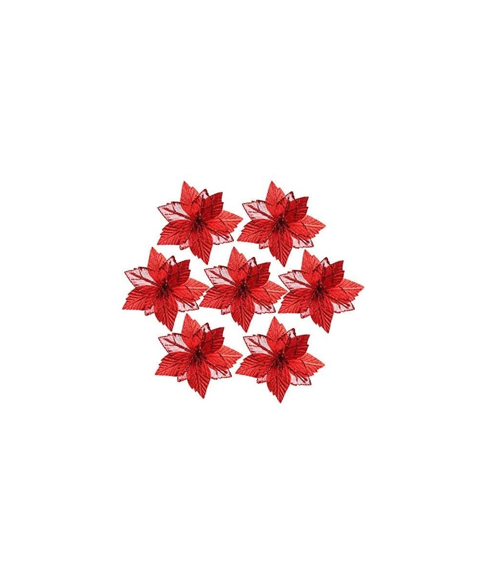 1 Pieces Glitter Poinsettia Christmas Tree Ornaments 6.7-inch Artificial Christmas Flowers for Christmas Tree Wreaths Decorat...