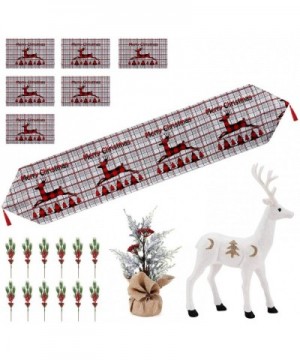 Christmas Dining Table Decorations Bundle Set- Include Tapestry Table Runner and Placemats-Snow Reindeer & Pine Branches Xmas...