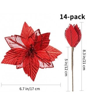 1 Pieces Glitter Poinsettia Christmas Tree Ornaments 6.7-inch Artificial Christmas Flowers for Christmas Tree Wreaths Decorat...