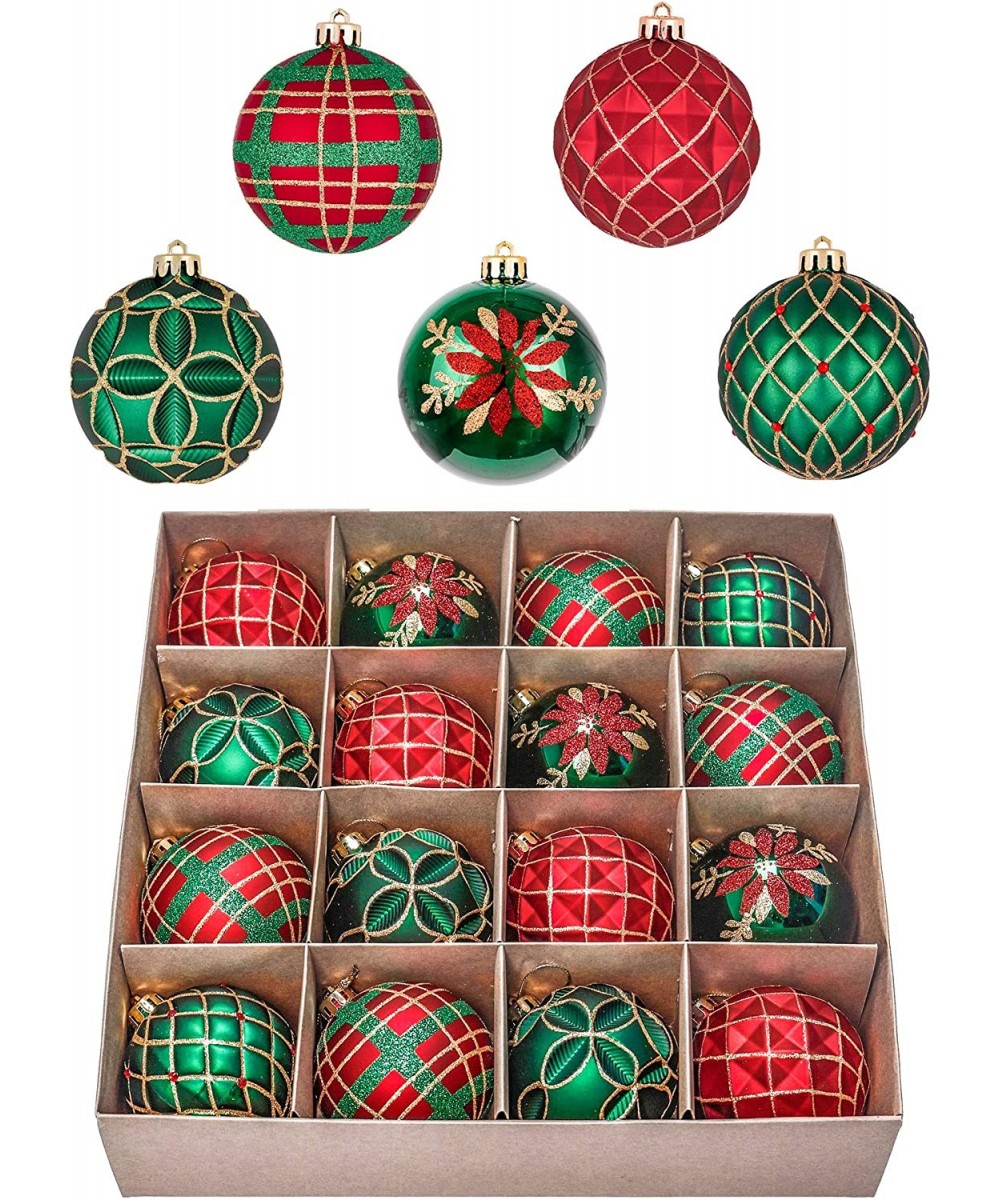 16ct 80mm Traditional Green Red Gold Christmas Ball Ornaments- Large Shatterproof Christmas Tree Ornaments Bulk for Xmas Tree...