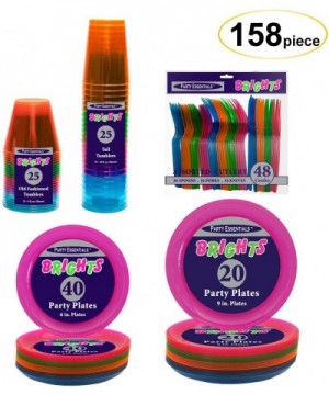 N265298 Party Supplies Set/Blacklight UV Glow in The Dark Kit- 9" Plates- 6" Plates- 10 oz. Tumblers- 9 oz. Tumblers- Cutlery...