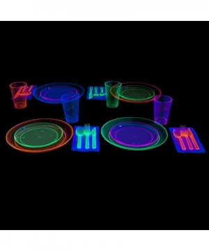 N265298 Party Supplies Set/Blacklight UV Glow in The Dark Kit- 9" Plates- 6" Plates- 10 oz. Tumblers- 9 oz. Tumblers- Cutlery...