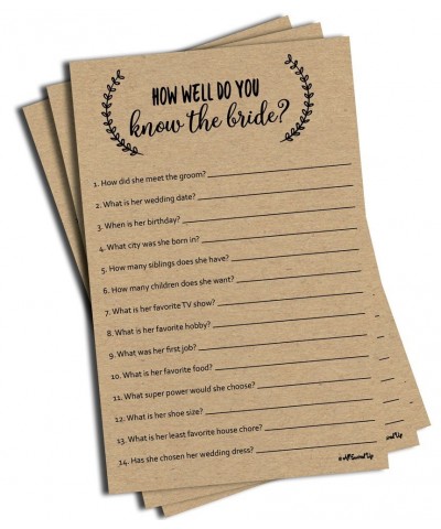 How Well Do You Know The Bride - Kraft (50-Sheets) Rustic Bridal Wedding Shower or Bachelorette Party Game- Who Knows The Bri...