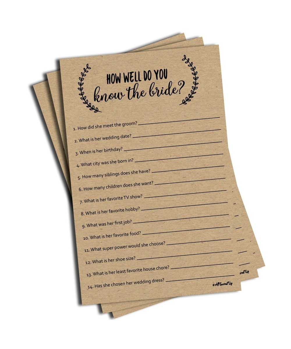 How Well Do You Know The Bride - Kraft (50-Sheets) Rustic Bridal Wedding Shower or Bachelorette Party Game- Who Knows The Bri...