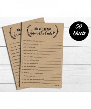 How Well Do You Know The Bride - Kraft (50-Sheets) Rustic Bridal Wedding Shower or Bachelorette Party Game- Who Knows The Bri...