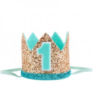Glitter Baby Boy First Birthday Crown Number 1 Headband Little Prince Princess Cake Smash Photo Prop (Tiny Gold Mint 1) - Tin...