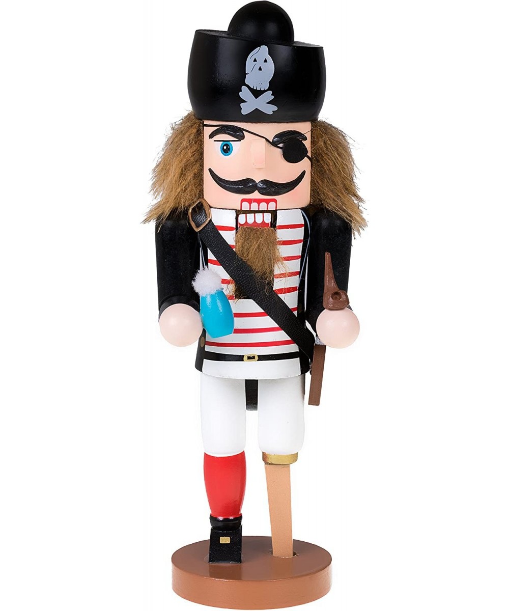 Traditional Wooden Pirate Nutcracker with Peg Leg Festive Holiday Décor - 10" Tall Perfect for Shelves and Tables - Ornate De...
