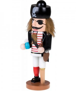 Traditional Wooden Pirate Nutcracker with Peg Leg Festive Holiday Décor - 10" Tall Perfect for Shelves and Tables - Ornate De...