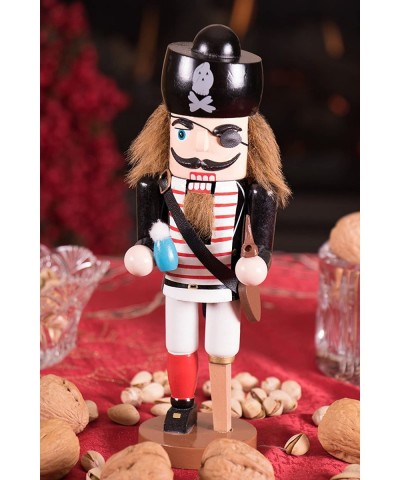 Traditional Wooden Pirate Nutcracker with Peg Leg Festive Holiday Décor - 10" Tall Perfect for Shelves and Tables - Ornate De...