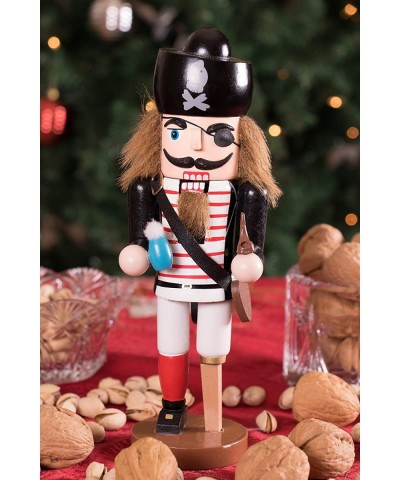 Traditional Wooden Pirate Nutcracker with Peg Leg Festive Holiday Décor - 10" Tall Perfect for Shelves and Tables - Ornate De...