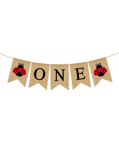 Jute Burlap One Banner with Ladybug Baby Girl 1st Birthday Party High chair Banner Decoration - C218SA7YOK8 $6.14 Banners & G...