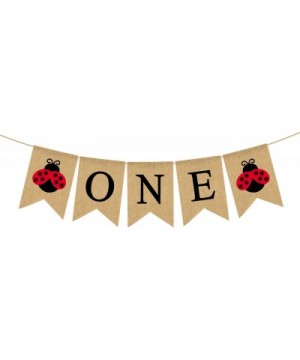 Jute Burlap One Banner with Ladybug Baby Girl 1st Birthday Party High chair Banner Decoration - C218SA7YOK8 $6.14 Banners & G...