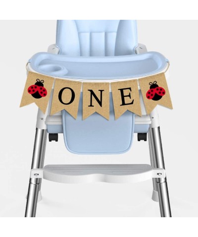 Jute Burlap One Banner with Ladybug Baby Girl 1st Birthday Party High chair Banner Decoration - C218SA7YOK8 $6.14 Banners & G...