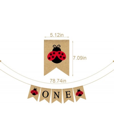 Jute Burlap One Banner with Ladybug Baby Girl 1st Birthday Party High chair Banner Decoration - C218SA7YOK8 $6.14 Banners & G...