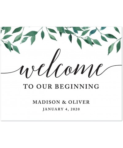 Personalized Wedding Party Signs- Natural Greenery Green Leaves- 8.5x11-inch- Welcome to Our Beginning- 1-Pack- Custom Made A...