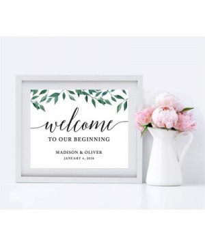 Personalized Wedding Party Signs- Natural Greenery Green Leaves- 8.5x11-inch- Welcome to Our Beginning- 1-Pack- Custom Made A...