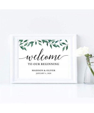 Personalized Wedding Party Signs- Natural Greenery Green Leaves- 8.5x11-inch- Welcome to Our Beginning- 1-Pack- Custom Made A...