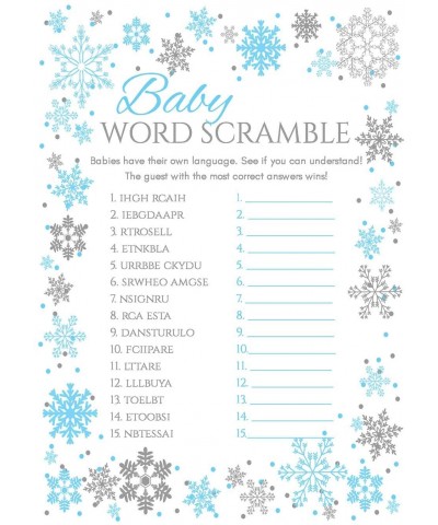 25 Winter snowflake boy baby shower game blue 5x7 inches (Word Scramble) - Word Scramble - C318N6QLAUD $8.24 Party Games & Ac...