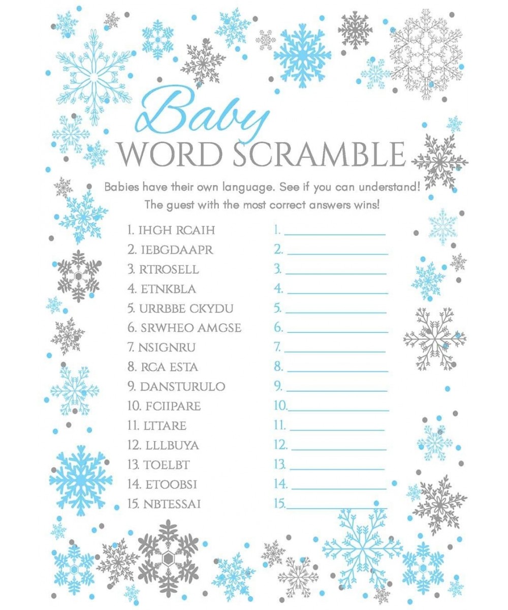 25 Winter snowflake boy baby shower game blue 5x7 inches (Word Scramble) - Word Scramble - C318N6QLAUD $8.24 Party Games & Ac...