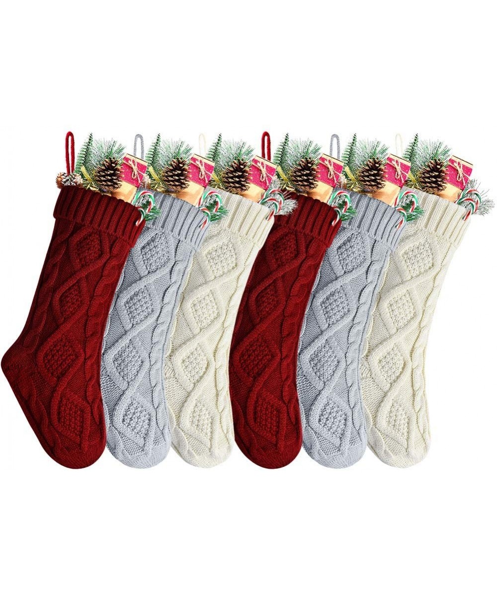18 Inches Burgundy- Ivory- Gray Knitted Christmas Stockings-6 Pack - Burgundy-gray-ivory - CU18Y5HS4G9 $44.24 Stockings & Hol...