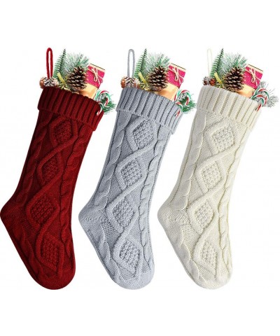 18 Inches Burgundy- Ivory- Gray Knitted Christmas Stockings-6 Pack - Burgundy-gray-ivory - CU18Y5HS4G9 $44.24 Stockings & Hol...