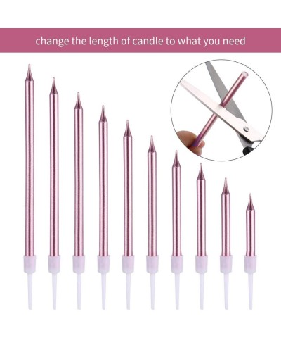 Metallic Birthday Cake Candles in Holders Long Thin Birthday Candles Cupcake Candles Wedding Party Cake Decorations (Pink) - ...